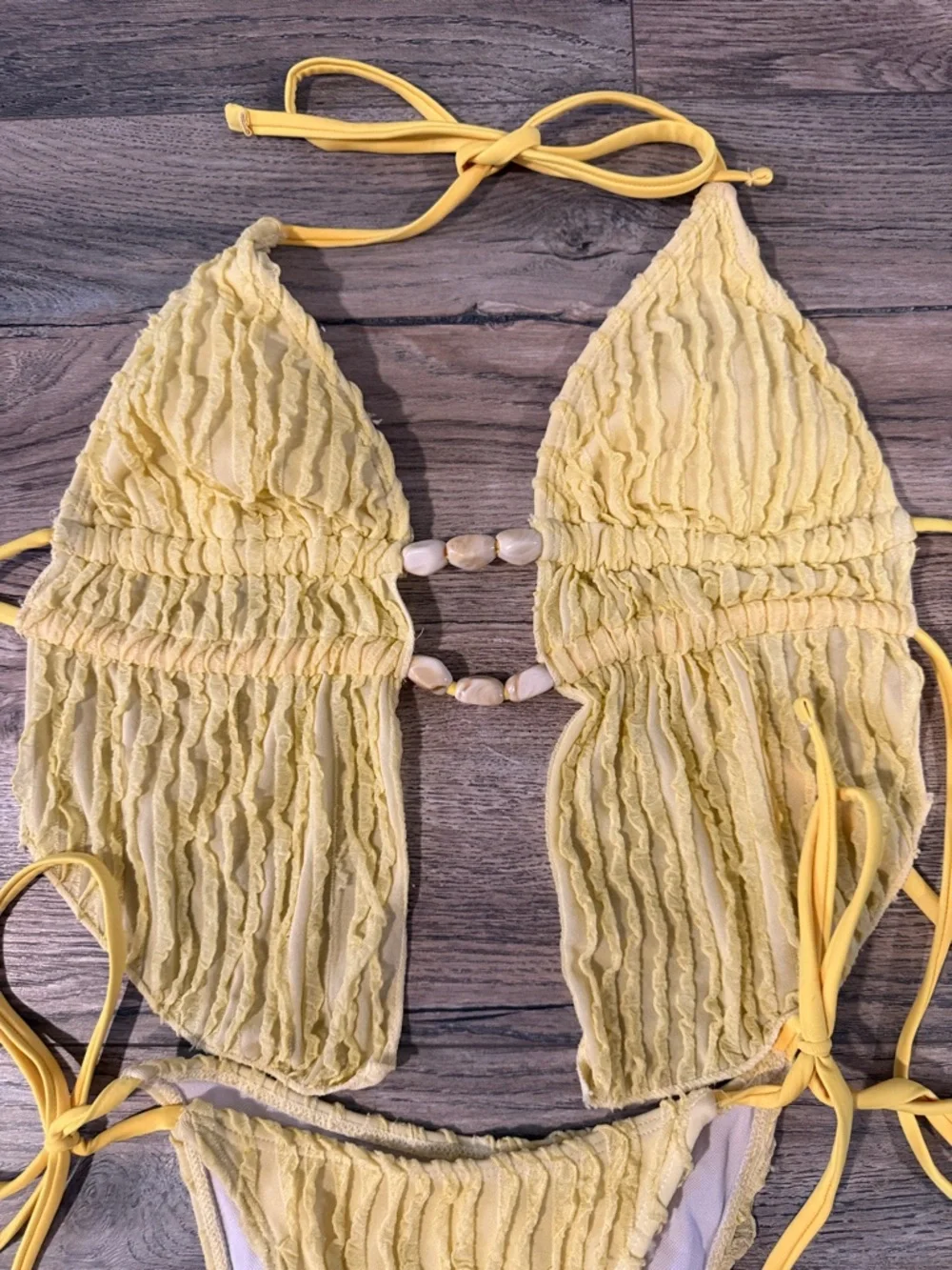 Yellow Ribbed Two-Piece Bikini Set - Picture 5 of 10